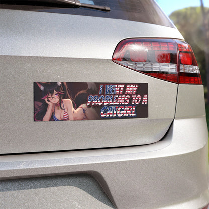 Patriotic Anime Catgirl Car Magnet — "I Lent My Problems to a Catgirl"